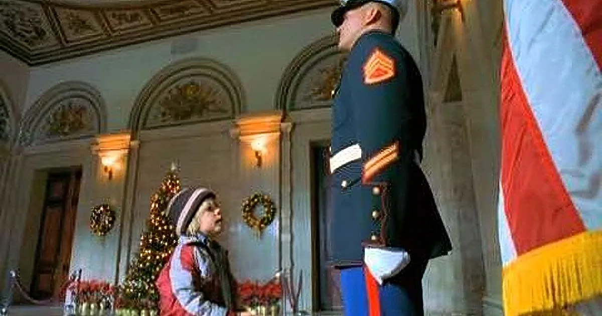 Little Boy Hands Him a Christmas Wish List. Pay Attention to That Marine''s Left Hand!