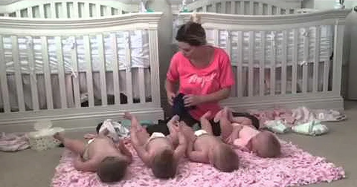 This Mommy Lines up Her Quadruplets. Now Pay Attention to the One on the Far Left! so Cute!