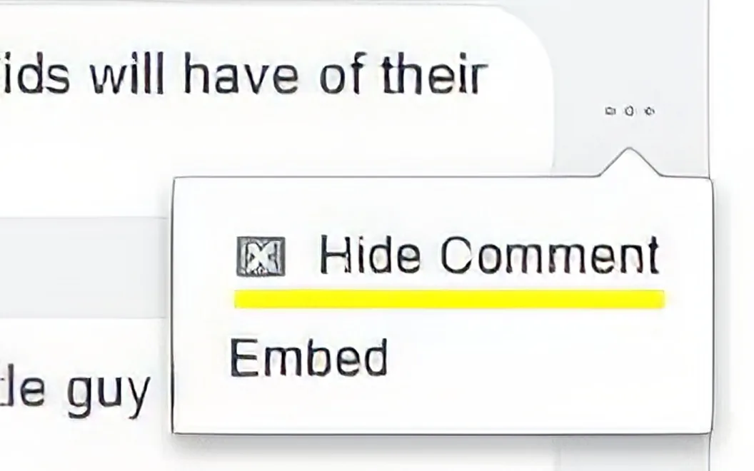 A "Hide Comment" option is displayed with a checkbox and a yellow highlight.