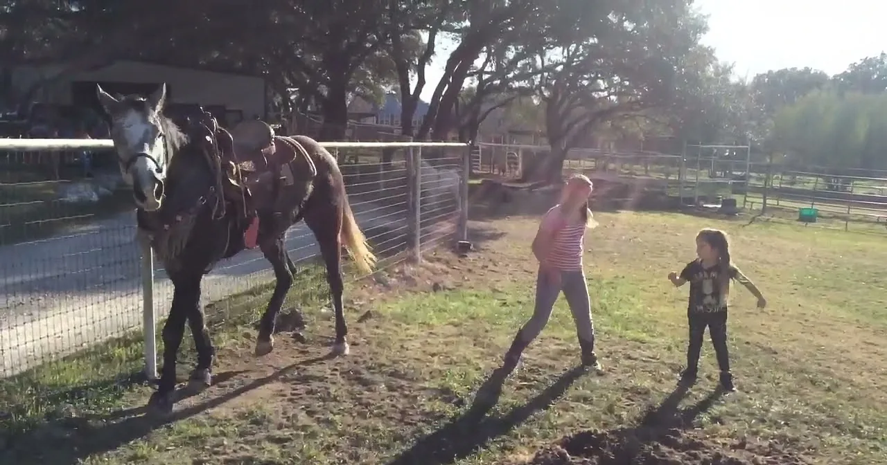 Two Girls Have Their Horse Saddled up and Ready - to Dance