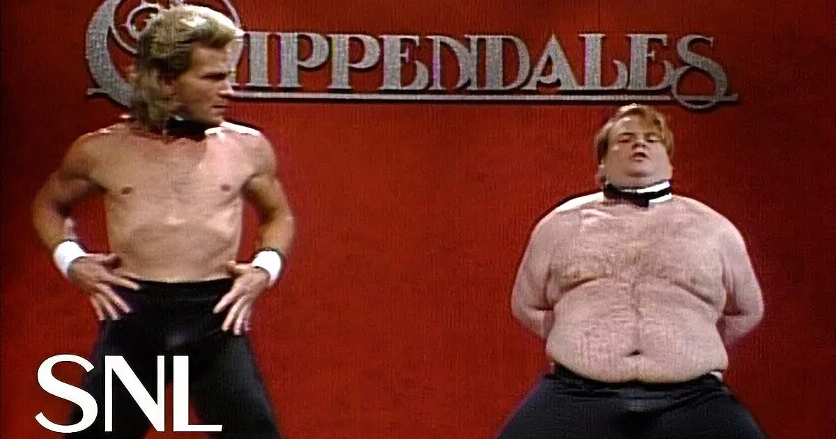 Patrick Swayze and Chris Farley Are Hilarious in Their Chippendales Skit