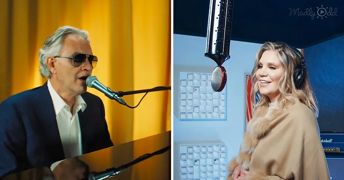 A man in sunglasses sings into a microphone, while a woman in a fur cape smiles nearby.