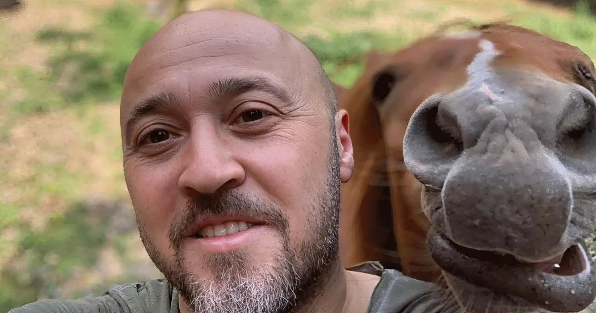 Almost Blind Horse Obsessed With Man's Shining Bald Head